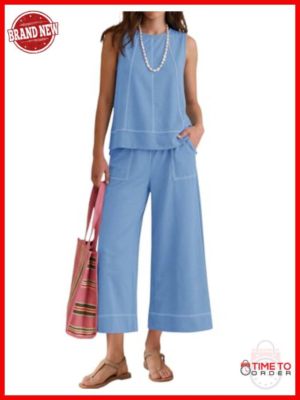 Sleeveless Tank Top & Wide Leg Crop Pants Matching Lounge Set